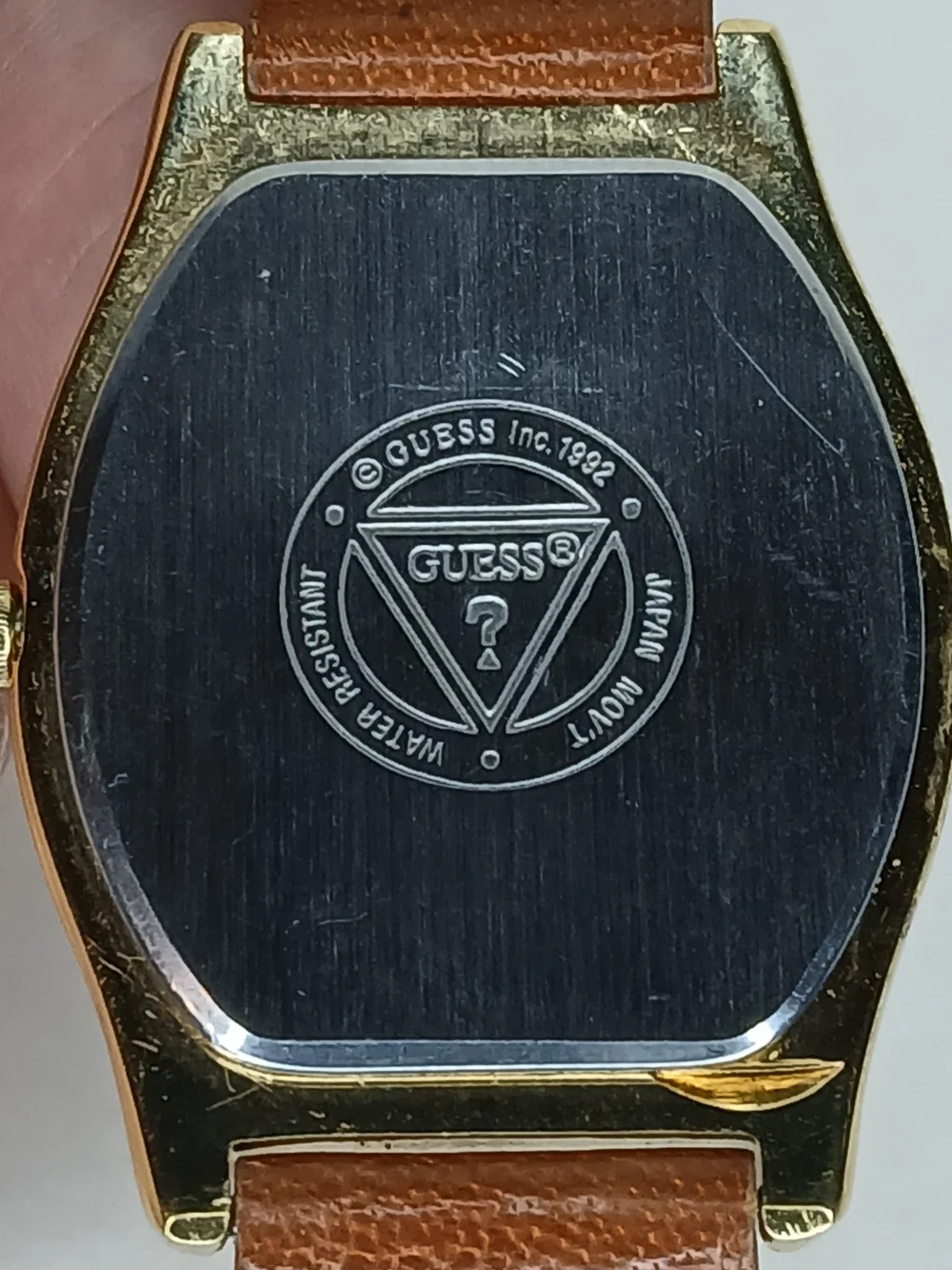 GUESS Men's Brown Leather Strap Gold-Tone Watch